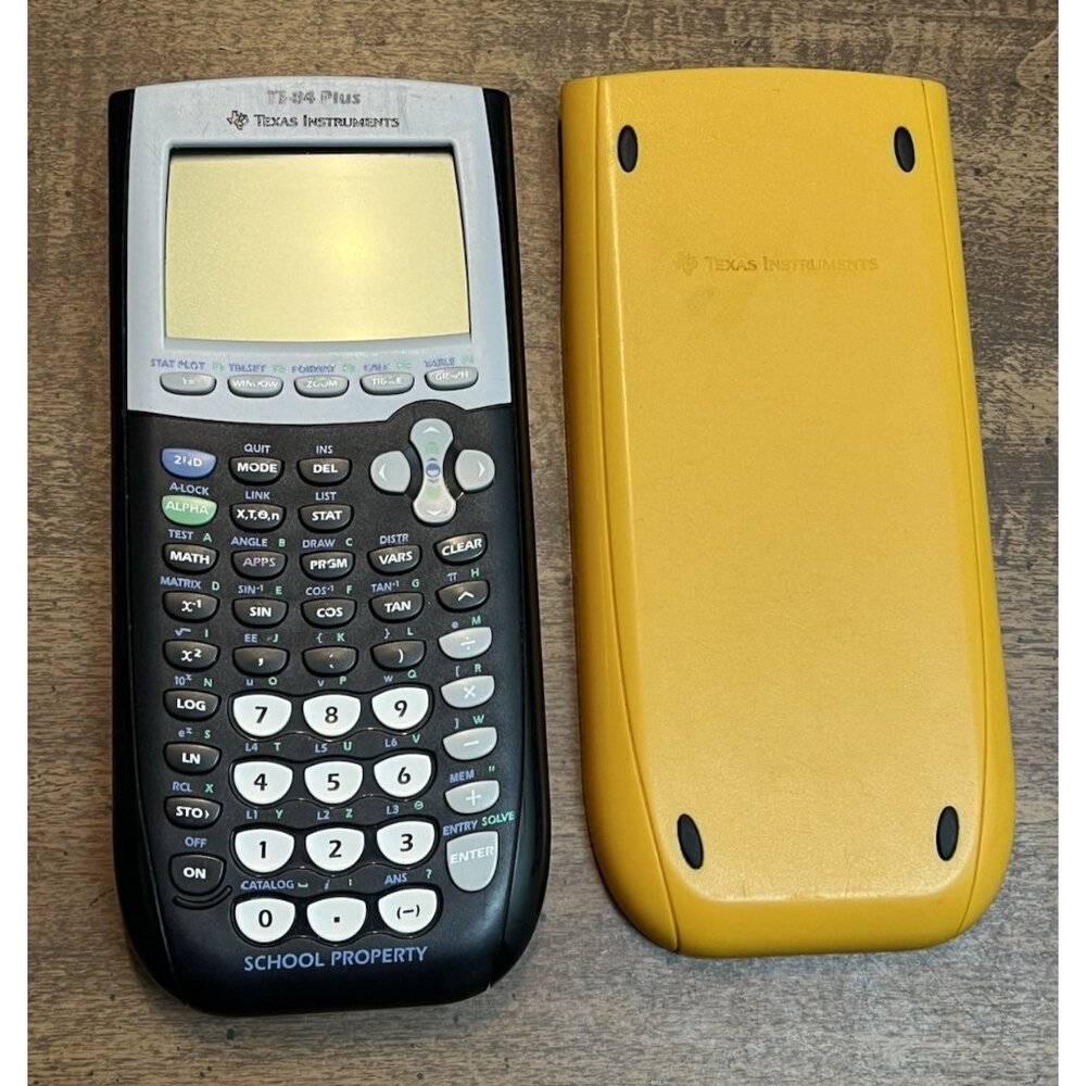 Texas Instruments TI-84 Plus Graphing Calculator School Property Yellow Cover